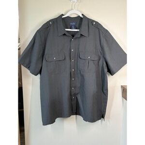John Blair Mens Short Sleeve Button-Up Shirt Grey Popper Polyester Size 4 XL